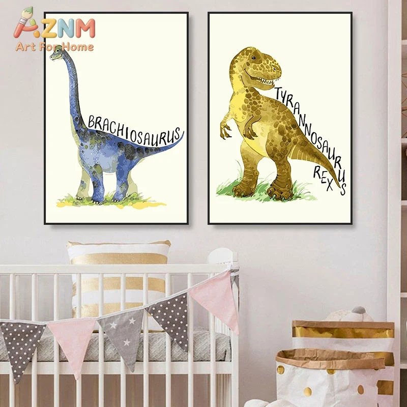AZNM Watercolor Dinosaur Canva - Kids Education Name 评论和价格